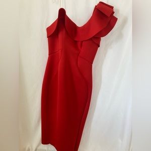 NWT Betsy & Adams Red One Mid Length One Shoulder Cocktail Dress. Size 6